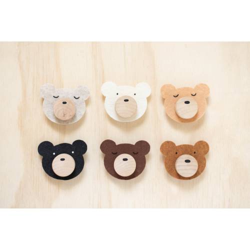 Custom Felt Woodland Bear Wood Knobs With Felt Faces In Multiple Colors  [For Kids Bedroom or Nursery Dresser Décor]