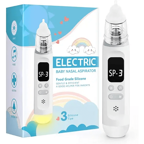 Nasal Aspirator for Baby, Electric Baby Nose Sucker with Adjustable 3 Levels Suction, Rechargeable Booger Sucker for Babies with 8 Light Modes and 3 Nursery Rhymes