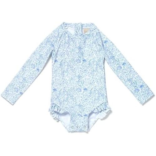 Coast & Crest Baby and Toddler Girl Long Sleeve Rash Guard One Piece Swimsuit
