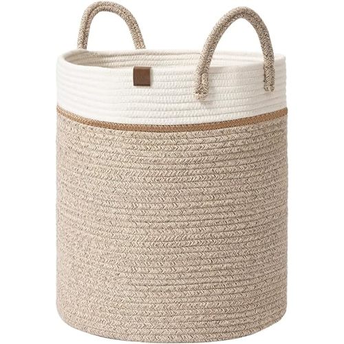 LA JOLIE MUSE Woven Basket Rope Storage Baskets - Large Cotton Organizer 16 x 14 x 14 Inches, Basket for Baby Blanket, Kids Toy Nursery Laundry Basket
