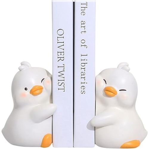 Cute Hug Ducks Decorative Bookends, Unique Book Ends to Hold Books Creative Resin Book Holder Stopper for Home Office Desk Bookshelf Decoration