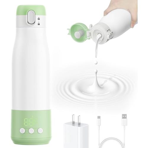 Portable Bottle Warmer, 9000mAh Baby Bottle Warmer with Timer & Accurate Temperature Control, Bottle Warmer for Travel On-The-Go 12oz Larger Capacity - Green
