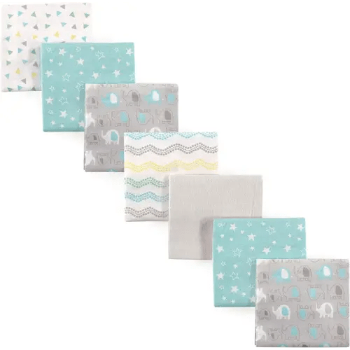 Luvable Friends Unisex Baby Cotton Flannel Receiving Blankets, Basic Elephant 7-Pack, One Size