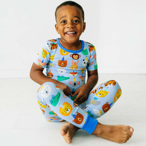 Blue Party Pals Two-Piece Short Sleeve Pajama Set - Little Sleepies