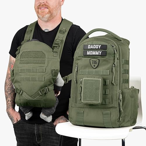 Tactical Baby Gear Daypack Diaper Bag + Tactical Baby Carrier Bundle – Military-Grade, MOLLE Compatible, Water-Resistant, Ergonomic Baby Carrier for Infants & Toddlers (Ranger Green)