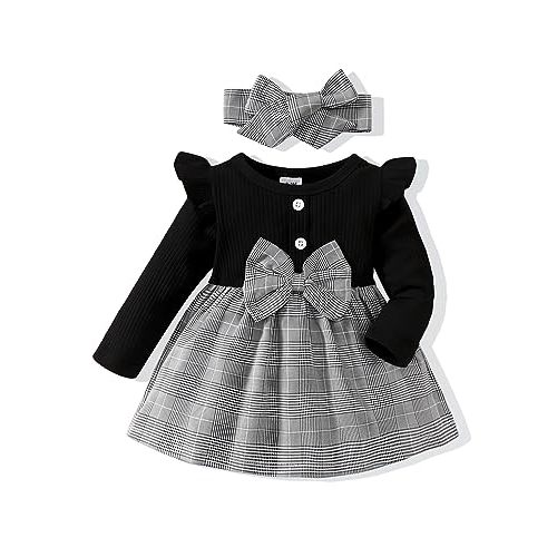 SODLON Baby Girl Clothes Infant Dresses Newborn Fall Winter Outfits Plaid Dress Cute Birthday Princess Dresses for Girls
