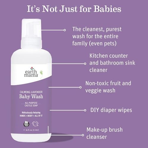 Earth Mama Calming Lavender Baby Wash Liquid Foaming Hand Soap Refill, Organic All-Purpose Lavender Body Wash for Sensitive Skin, Castile Soap with Coconut Oil, Shea Butter, Calendula, & Aloe, 34Fl Oz - 34 Fl Oz (Pack of 1)