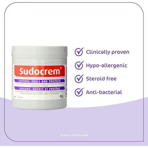 Sudocrem - Diaper Rash Cream for Baby, Soothes, Heals, and Protects, Relief and Treatment of Diaper Rash, Zinc Oxide Cream - 60g