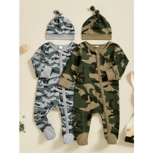 baby boys footies rompers camouflage round neck long sleeve - Temu