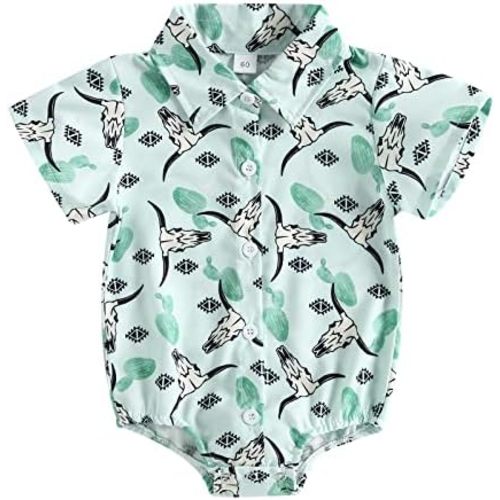 Western Baby Boy Clothes Cow Print Shirt Romper Short Sleeve Button Down Bodysuit Cowboy Summer Outfit