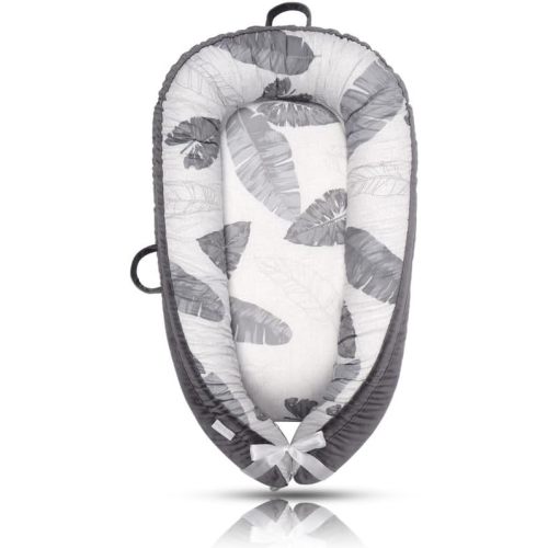 Baby Lounger - Baby Lounger for Newborn 0-24 Months, Ultra Newborn Babies Essentials Gifts, Baby Snuggle Nest Me Baby Lounger, Lightweight Infant Baby Lounger Cover (Grey Leaves)