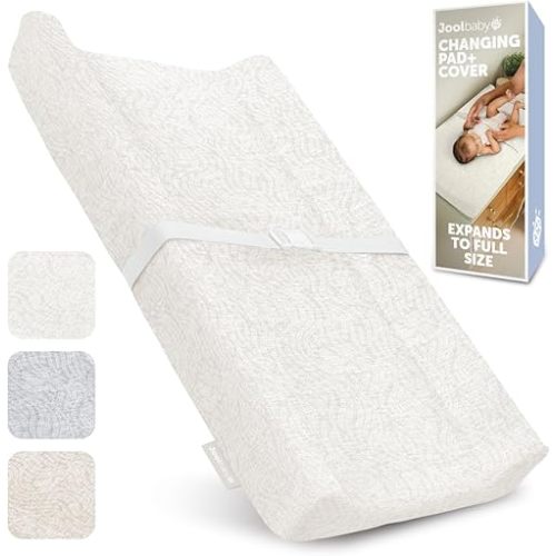 Jool Baby Soft Changing Pad + Washable Cover, Non-Slip - Fits Standard Changing Tables & Dressers (Off-White/Wave)