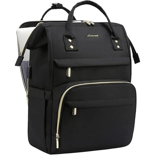 LOVEVOOK Laptop Backpack for Women, Travel with Compartment, Water Resistant Teacher Nurse Backpack, Anti-theft Back Pack Charger Work Doctor, 15.6-Inch, Black
