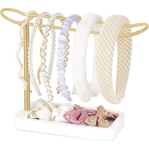 Mkono Headband Holder Metal Headband Organizer Gold Headband Stand Hair Accessories Organizer for Women Teen Girl Gifts Scrunchie Storage Display Rack for Claw Clip and Bracelets Dorm Bedroom Decor