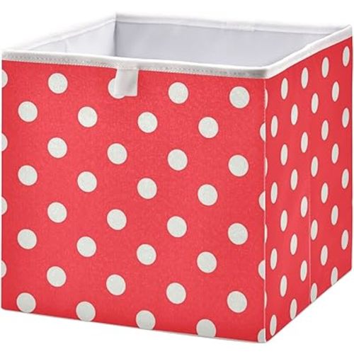 Kigai Storage Basket Cubes 11 In ,Red and White Polka Dot Foldable Fabric Bins Shelves Toy Storage Box Closet Organizers for Nursery,Utility Room, Storage Room113