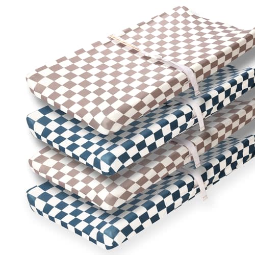 4 Pack Checkered Changing Pad Covers Neutral Breathable Fitted Baby Sheets Nursery Sheets for Baby Boys or Girls (Changing Pad Cover)