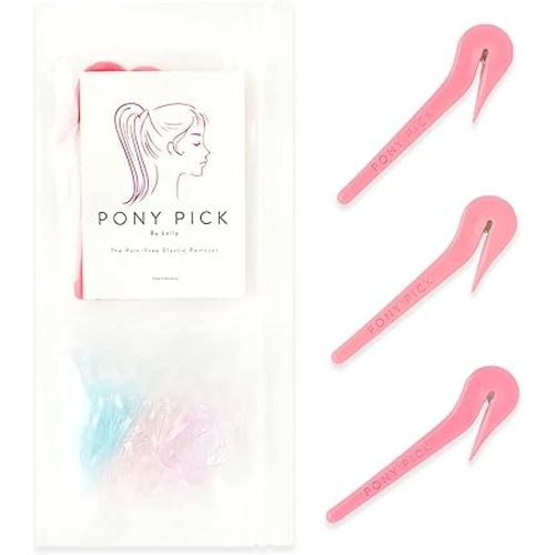 THE PONY PICK Rubber Bands Cutter for Hair Removal - Pain-Free Hair Band Remover - Easy 3 Pack with 50 Colored Elastics