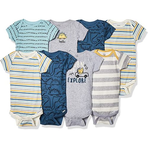 Gerber Baby-Boys 8-Pack Short Sleeve Onesies Bodysuits - Newborn - Dinosaur Blue