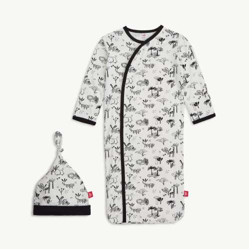 animal safari modal magnetic cozy sleeper gown + hat set – Magnetic Me