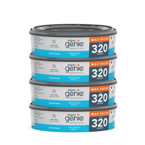 Diaper Genie Diaper Pail Round Refills, Unscented, Holds up to 1280 Newborn Diapers, 4 Pack