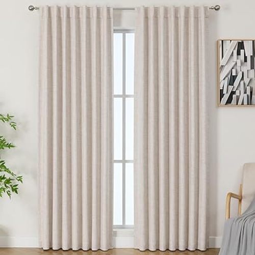 Airwill Blackout Curtains,Thermal Insulated Linen Drapes for Bedroom & Living Room, Set of 2 Panels, Back Tab/Rod Pocket, 72 Inch Long (52x72 Inch, Light Beige)