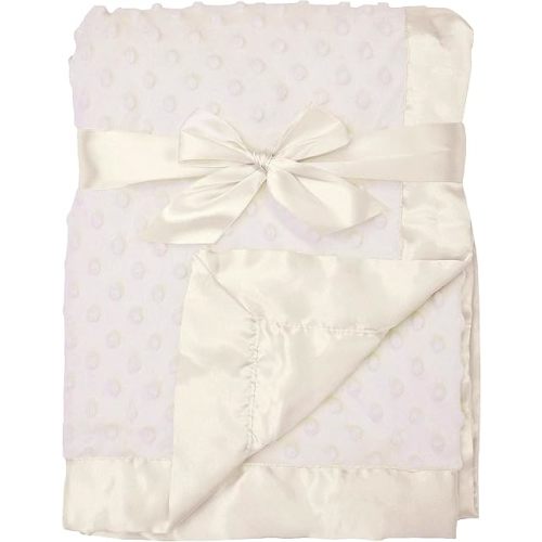 American Baby Company Heavenly Soft Chenille Receiving Blanket, 2-Layer Design with Minky Dot & Silky Satin, Cream, 30" x 40" for Boys and Girls