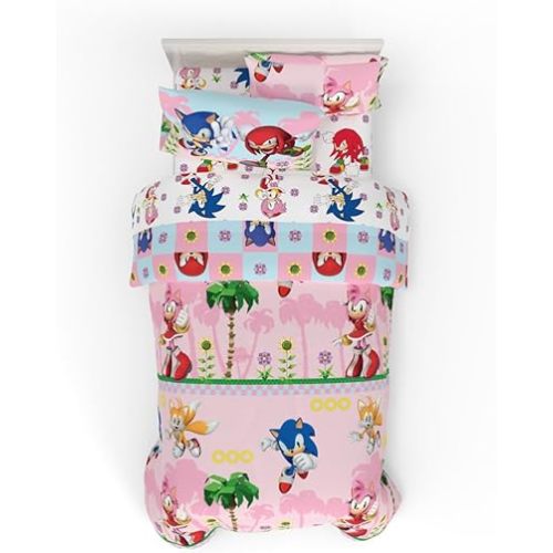 Franco Sonic The Hedgehog Girl Anime Kids Bedding Super Soft Comforter and Sheet Set with Sham, 5 Piece Twin Size, (Official Licensed Product)