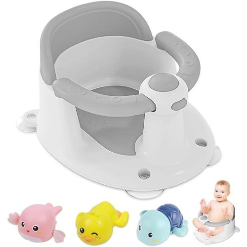 Baby Bath Seat for Babies 6 Months & Up, Bath Seats for Babies Sitting Up, 3 Baby Bath Toys, Open Design, Non-Slip, Compact Toddler Bath Seat.