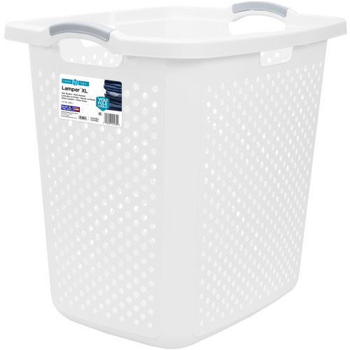 Home Logic 2.5 Bushel XL Lamper Plastic Laundry Basket, White, Adult / Tween