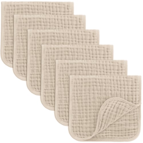 Comfy Cubs Muslin Burp Cloths - Large 100% Cotton Washcloths, 6 Layers (Cream, 6-Pack, 20"X10")