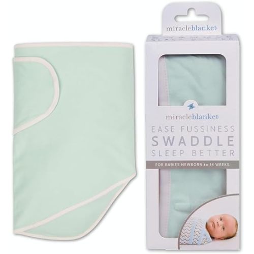 Miracle Blanket Swaddle Wrap - Boy, Girl, or Neutral Receiving Baby Blanket - Soft, Wearable Sleep Sack Essential for Newborns and Infants (Green with Beige Trim)