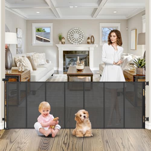 Reinforced Bottom 120 Inch Retractable Baby Gates Extra Wide Baby Gates for Large Openings 10 Ft Retractable Dog Gates for Doorways Extra Wide Outdoor Retractable Gates for Dogs Extra Long Pet Gate