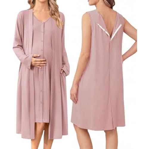 Ekouaer Labor and Delivery Gown and Robe Set for Hospital Nursing Nightgown