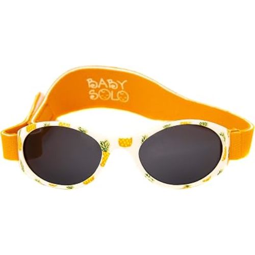 Baby Solo Original Baby Sunglasses Safe, Soft, & Adorable Durable Case Included (0-36 Months, Pinapple Party w/Solid Black Lens)