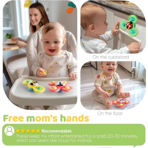 ALASOU 3PCS Suction Cup Spinner Toys for 1 Year Old Boy Girl|Spinning Top Baby Toys 12 18 Months|1 2 Year Old Boy Birthday Gift|Baby Bath Toys for Kids Ages 1-3|Sensory Toys for Toddlers 1-3