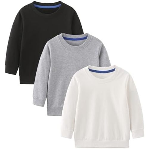 GFQLONG Toddler Boys 2 Pack Cotton Crewneck Sweatshirt, Baby Solid Long Sleeve Pullover Tops
