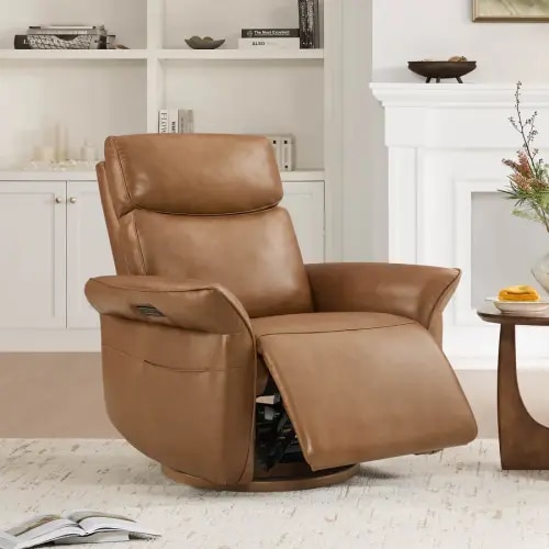 CHITA Vinca Modern Power Swivel Glider Recliner with Power Lumbar & Headrest in Saddle