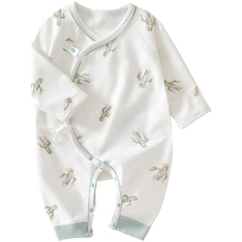 BINIDUCKLING Newborn Kimono Side Snap & Tie Wrap Over Long Sleeve Romper with Mitten Cuffs