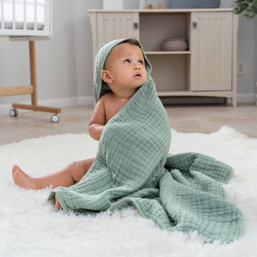 Baby Hooded Muslin Cotton Towel for Kids by Comfy Cubs, Color: Fern, Size: pack of 2