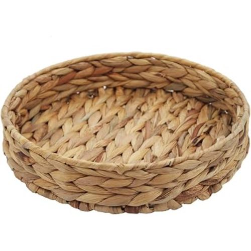 Round Water Hyacinth Woven Tray, Natural Wicker Storage Basket (Large)
