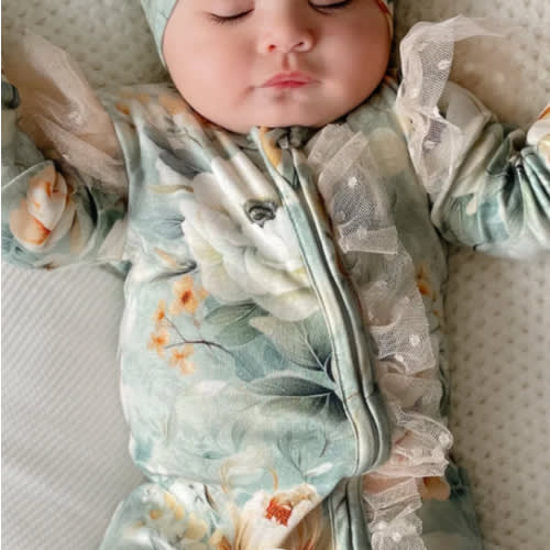 Baby Jumpsuit - Flower Story Zip Onesie - Sage Green – Before & Ever Australia