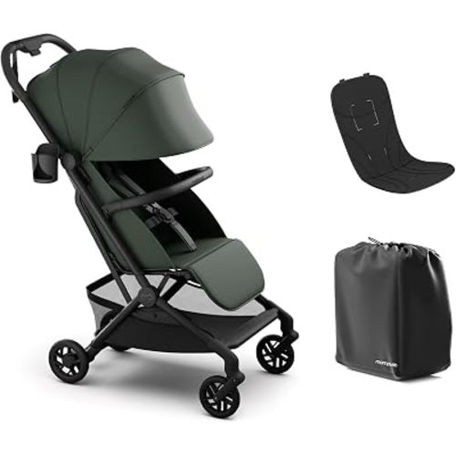 Mompush Velo Lightweight Travel Stroller, Compact & Airplane-Friendly Design with One-Hand Fold, Lie-Flat Recline from Newborn to Toddler, Includes Leather Bumper Bar, Raincover & Cup Holder