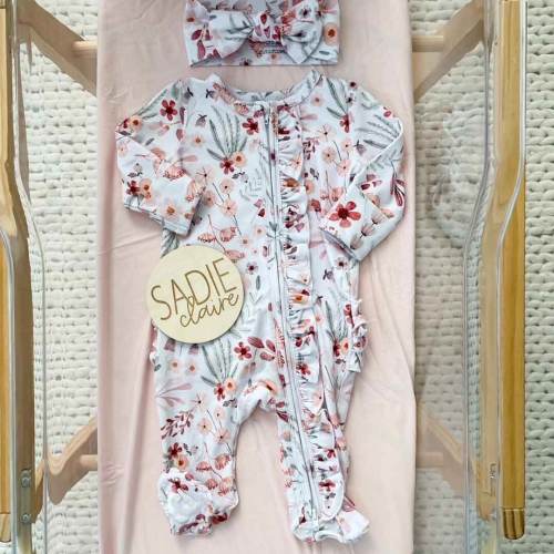Wren's Wildflower Zipper Ruffle Footie