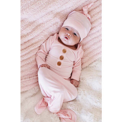 Baby Pink Newborn Baby Knot Gown & Hat Set