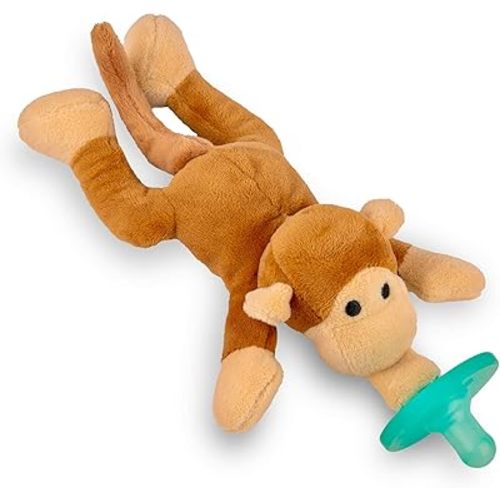Stuffed Monkey Animal Pacifier Holder, Latex-Free Soother with Stuffed Toy, Calming and Easy to Clean Baby Stuff, Newborn Pacifier- BabyLuv