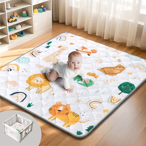 QUAFRET Baby Play Mat, 50x50 Playpen Mat, Thicken Cushioning Padding Foam Playmate for Baby and Toddlers Infants, Non-Slip & Machine Washable Tummy Time Mat