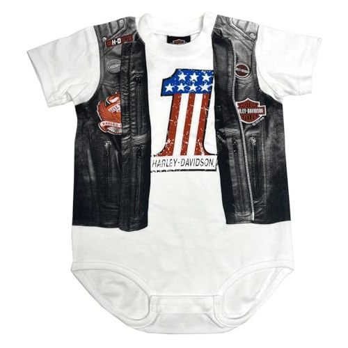 Harley-Davidson Baby Boys' Printed Faux Leather Vest Short Sleeve Creeper, White