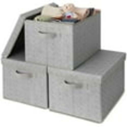 Large Storage Bins with Lids,Foldable Fabric Storage Baskets, Sturdy Storage Boxes with 3 Handles for Closet Home Bedroom Office, Gray, 3-Pack,Jumbo