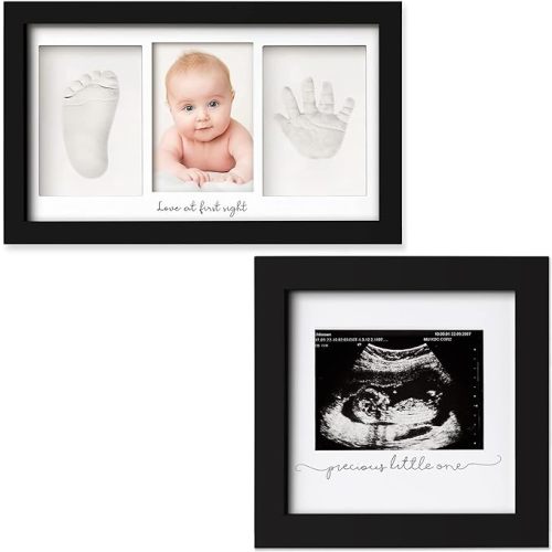 KeaBabies Baby Handprint Footprint Keepsake Kit and Baby Sonogram Picture Frame Bundle - Baby Prints Duo Photo Frame for Newborn (Onyx Black) - Pregnancy Announcement Sonogram Photo Frames (Onyx Black