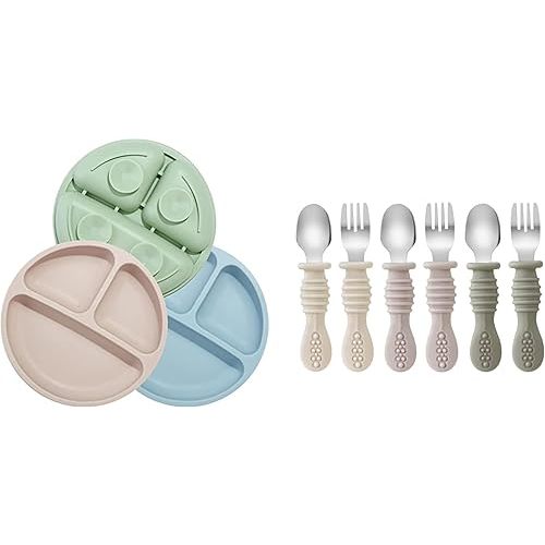 PandaEar Toddler Plates & 6 Pack Toddler Fork and Spoon